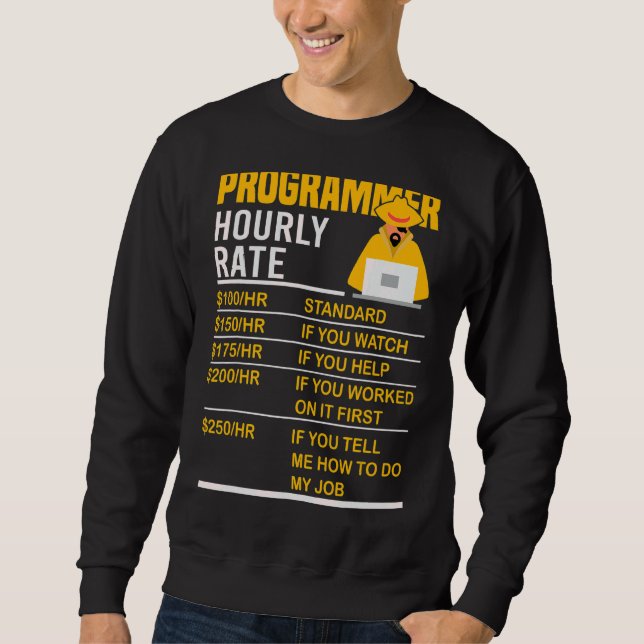 Programmer Hourly Rate  Coder Programming Meme Say Sweatshirt (Front)