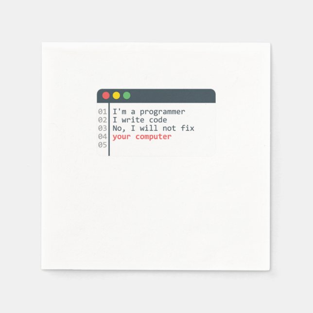 Programmer HTML Computer Coder Coding Programming  Napkin (Front)