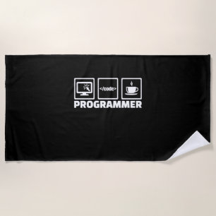 Programmer Write Code And Drink Coffee Beach Towel