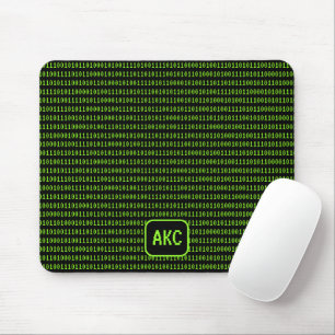 Programming Language: Binary & Your Initials Black Mouse Pad