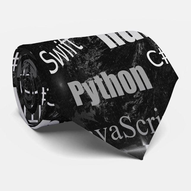 Programming Languages Black White Pattern Tie (Rolled)