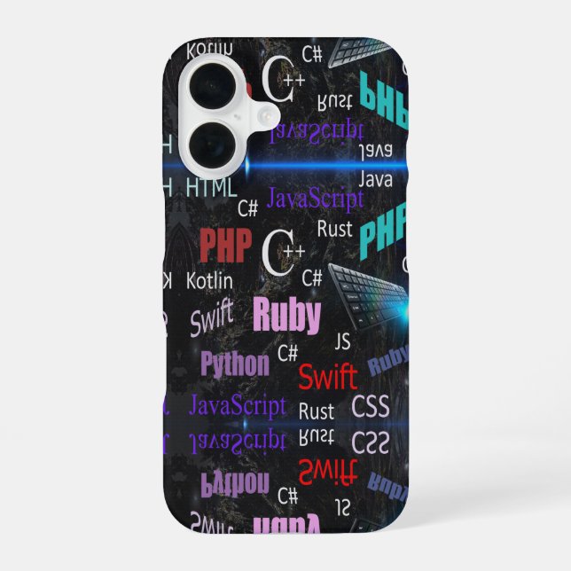 Programming Languages Colourful Pattern iPhone 16 Case (Back)