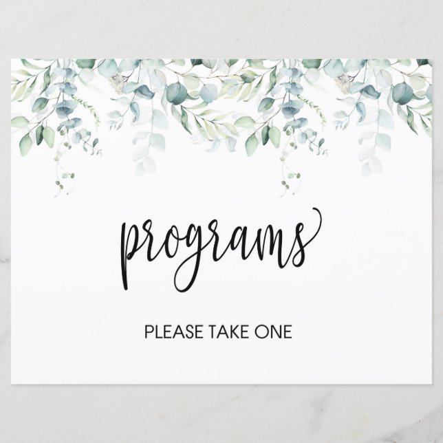Programs Sign - Eucalyptus Wedding (Front)