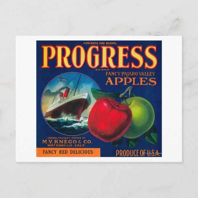 Progress Apple Crate LabelWatsonville, CA Postcard (Front)