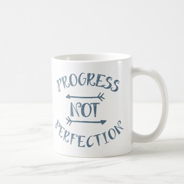 Progress not perfection GreyBlue on White Coffee Mug (Right)