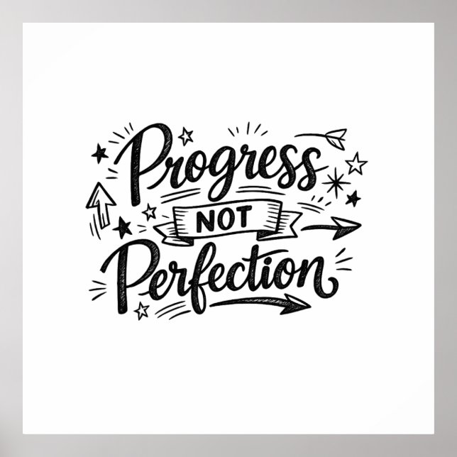 Progress Not Perfection Motivational Quote Design Poster (Front)
