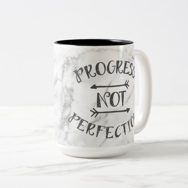 Progress not perfection Mug -  Marble background (Front Right)