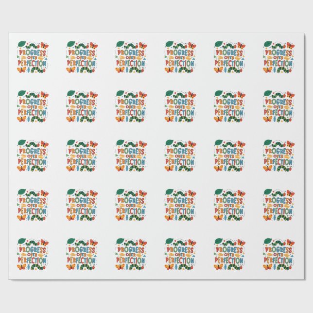 Progress Over Perfection Kndergarten Bugs Wrapping Paper (Flat)