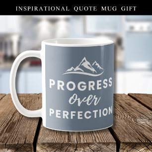 Progress Over Perfection Mountain Quote Grey Coffee Mug