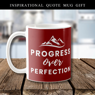 Progress Over Perfection Mountain Quote Maroon Coffee Mug