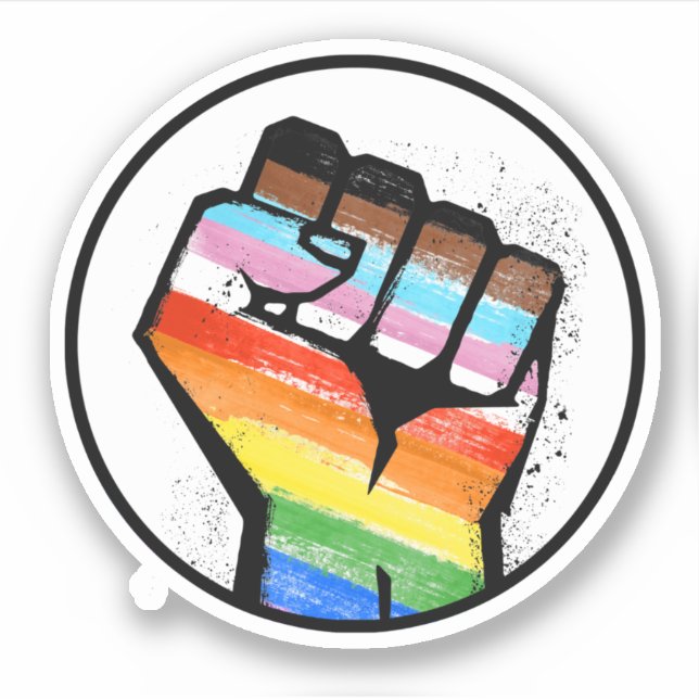 Progress Pride Fist Circle Sticker (Front)