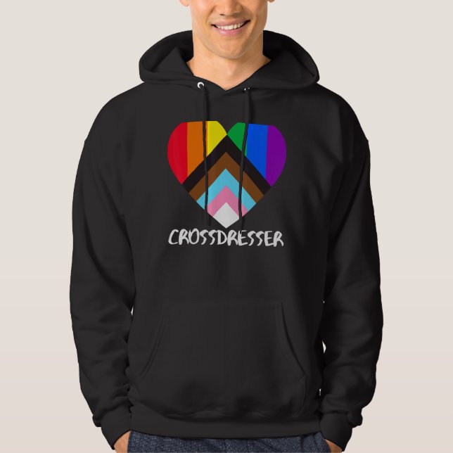 Progress Pride Flag Heart Inclusivity  Crossdresse Hoodie (Front)
