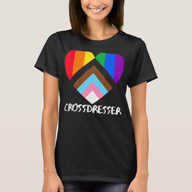 Progress Pride Flag Heart Inclusivity  Crossdresse T-Shirt (Front)