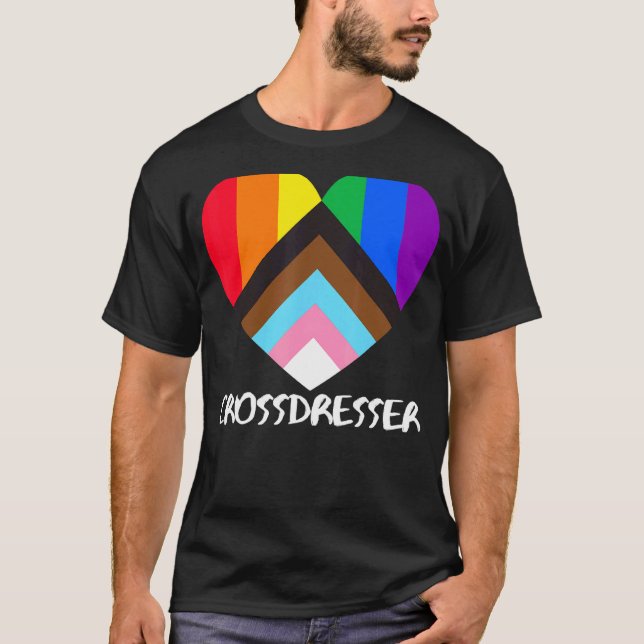 Progress Pride Flag Heart Inclusivity  Crossdresse T-Shirt (Front)