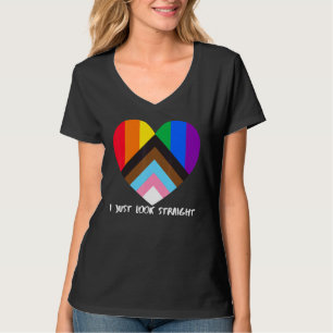 Progress Pride Flag Heart Inclusivity  I Just Look T-Shirt