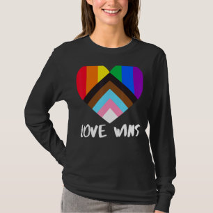 Progress Pride Flag Heart Inclusivity  Love Wins T-Shirt