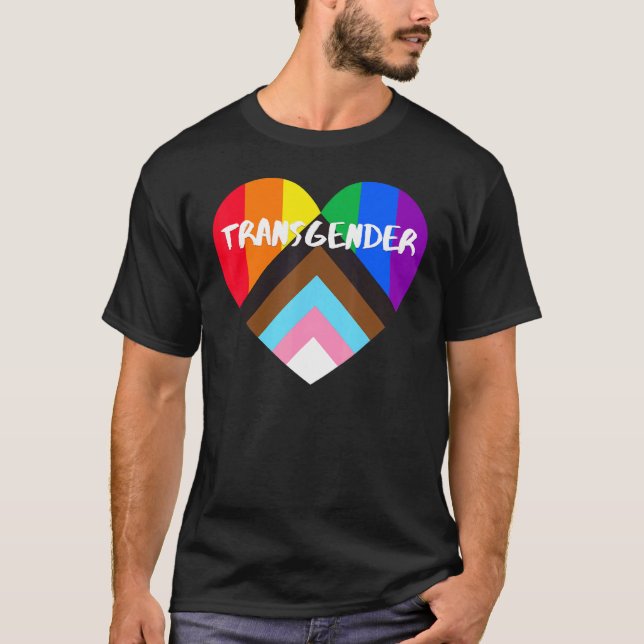 Progress Pride Flag Heart Inclusivity  Transgender T-Shirt (Front)