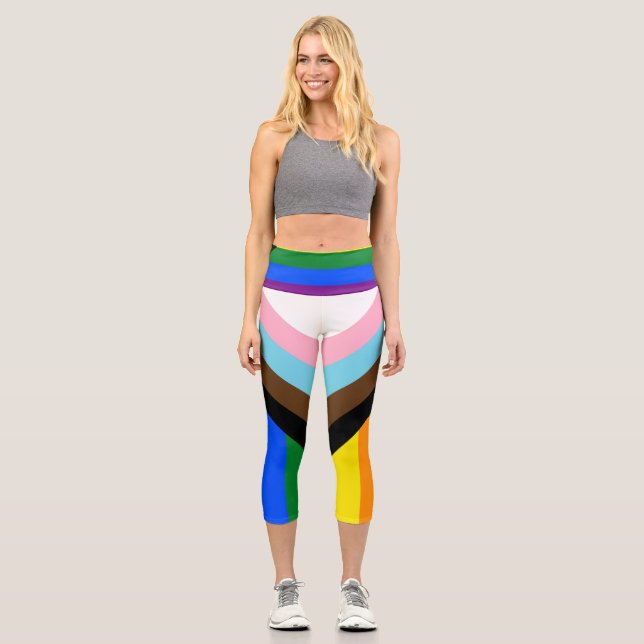 Progress Pride Flag LGBTQ+ Capri Leggings (Front)