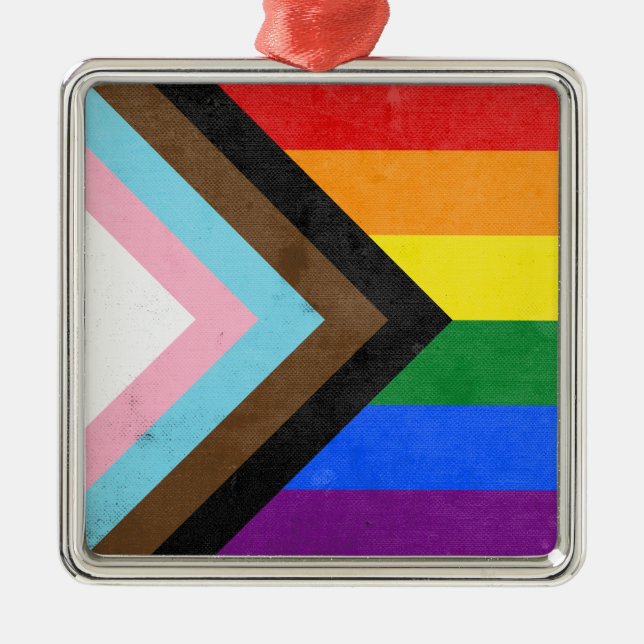 Progress Pride Flag Metal Tree Decoration (Front)
