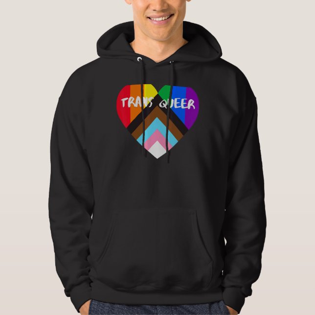 Progress Pride Heart Flag  Trans Queer Hoodie (Front)