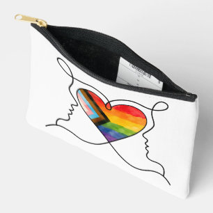 Progress Pride Heart Line Art Accessory Pouch