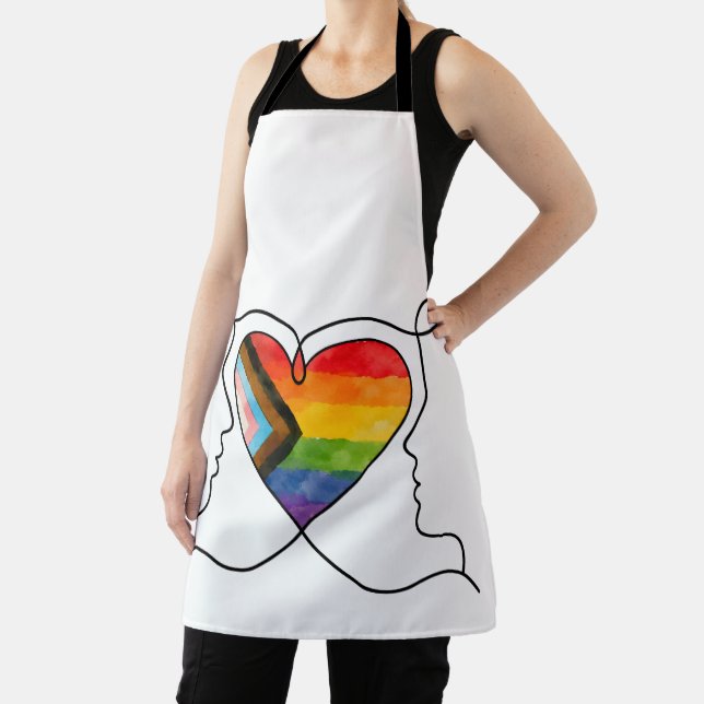 Progress Pride Heart Line Art Apron (Insitu)