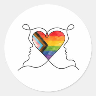 Progress Pride Heart Line Art Classic Round Sticker