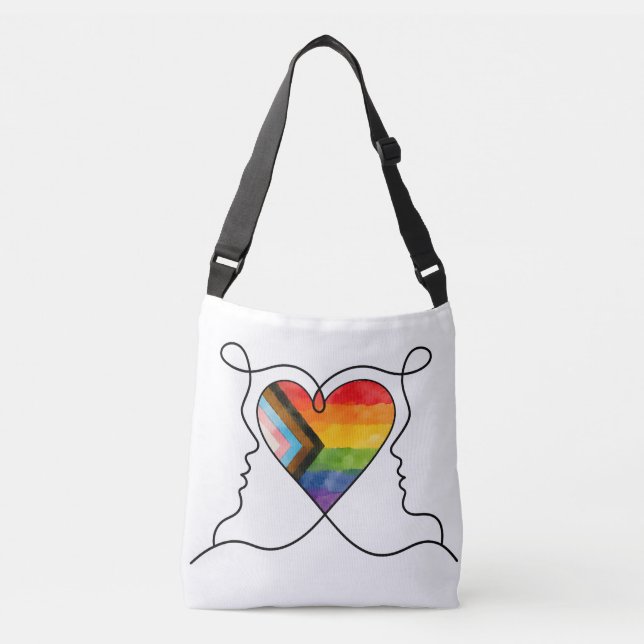 Progress Pride Heart Line Art Crossbody Bag (Front)