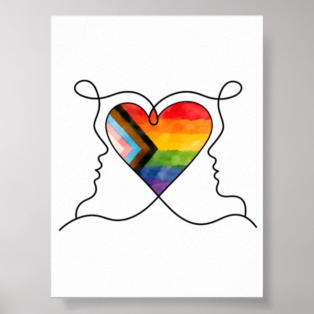 Progress Pride Heart Line Art Poster (Front)