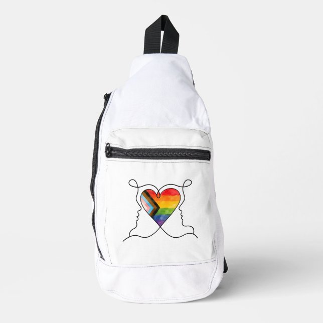 Progress Pride Heart Line Art Sling Bag (Front)