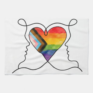 Progress Pride Heart Line Art Tea Towel