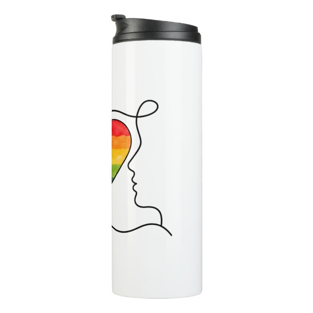 Progress Pride Heart Line Art Thermal Tumbler (Rotated Right)