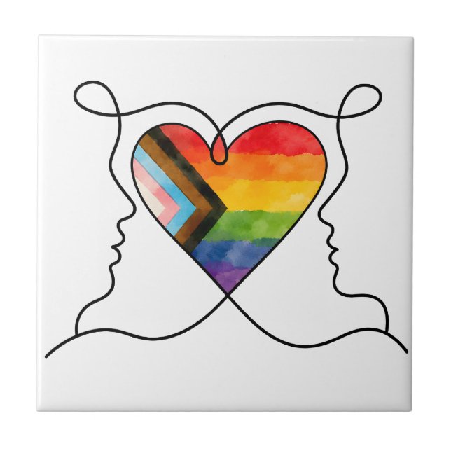Progress Pride Heart Line Art Tile (Front)