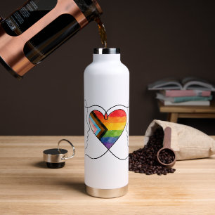 Progress Pride Heart Line Art Water Bottle
