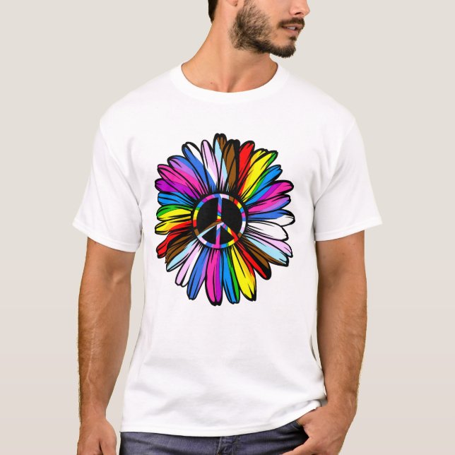 Progress Pride Peace Daisy - LGBTQ+ Love Wins T-Shirt (Front)