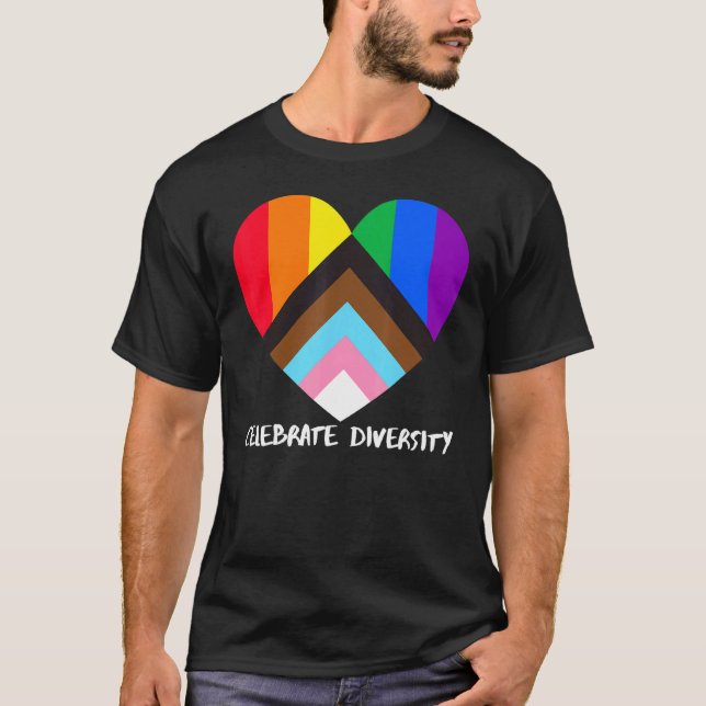 Progress Pride Rainbow Flag Inclusivity Heart  Cel T-Shirt (Front)
