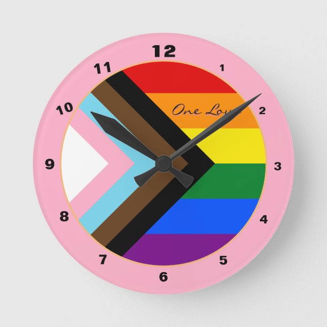 Progress Rainbow flag fashion, Pride / LGBTQ Round Clock (Front)