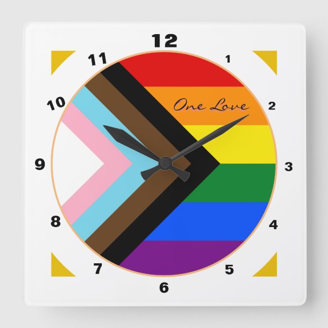Progress Rainbow flag Modern Home / Pride colours Square Wall Clock (Front)