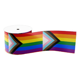 Progress Rainbow Flag ribbon, LGBTQ & Pride flag Grosgrain Ribbon