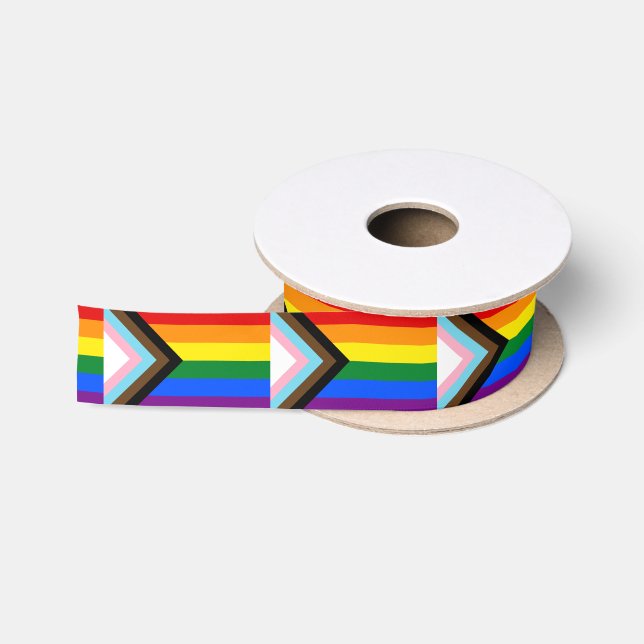 Progress Rainbow Flag ribbon, Pride flag & LGBTQ Satin Ribbon (Spool)