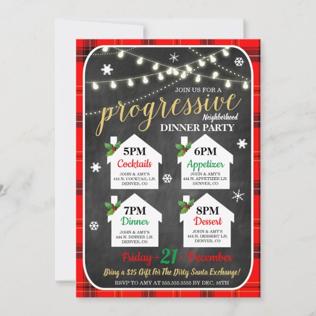 Progressive Holiday Dinner Party Invitation (Front)