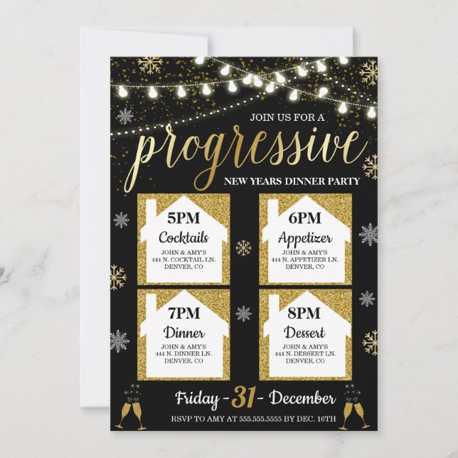 Progressive New Year Dinner Party Invitation (Front)