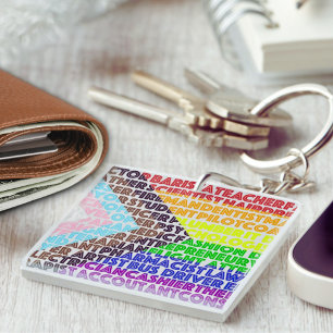 Progressive Rainbow Flag LGBT Gay Script Key Ring