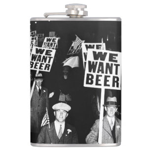 Prohibition Beer Protest 1950's Vintage Photograph Hip Flask