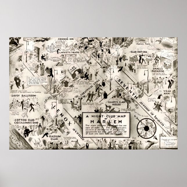 Prohibition Era Harlem, New York Speakeasy Map Poster (Front)