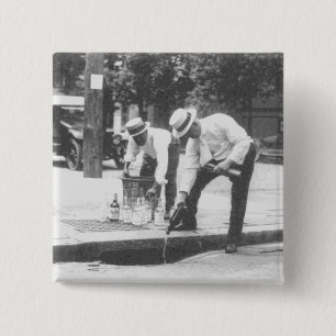Prohibition Pouring Whiskey into a Sewer Vintage 15 Cm Square Badge