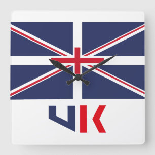PROJECTED FLAG UK / ENGLAND BY MASANSER SQUARE WALL CLOCK
