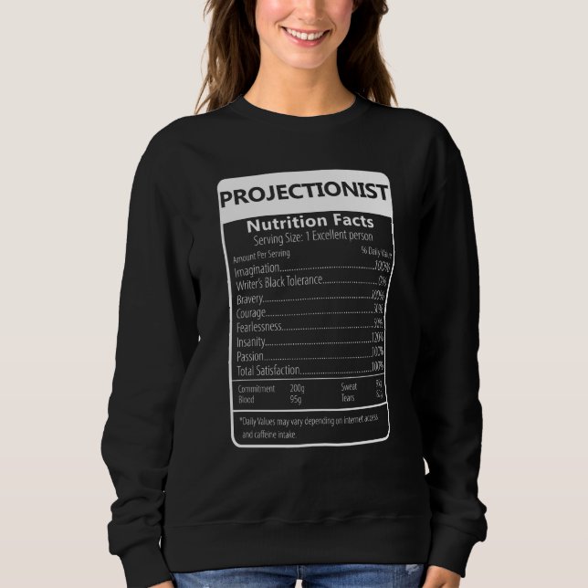 Projectionist Nutrition Facts Sarcastic Graphic Sweatshirt (Front)