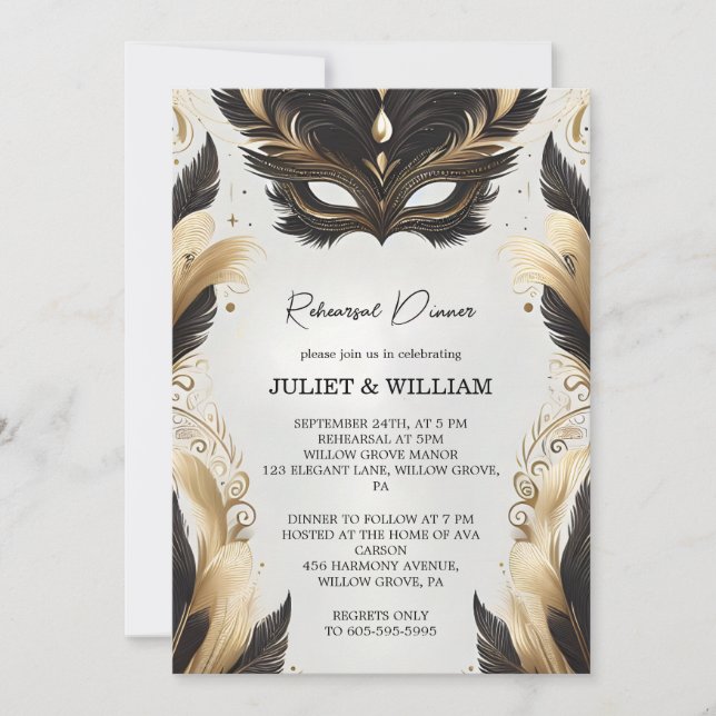Prom Costume Masquerade Ball Rehearsal Dinner Invitation (Front)