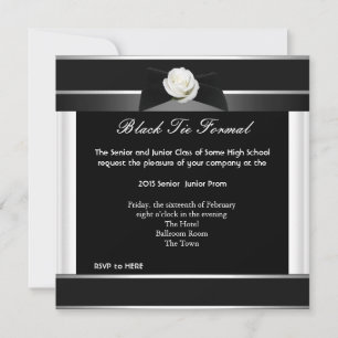 Prom High School Dance Formal White Black Tie Invitation